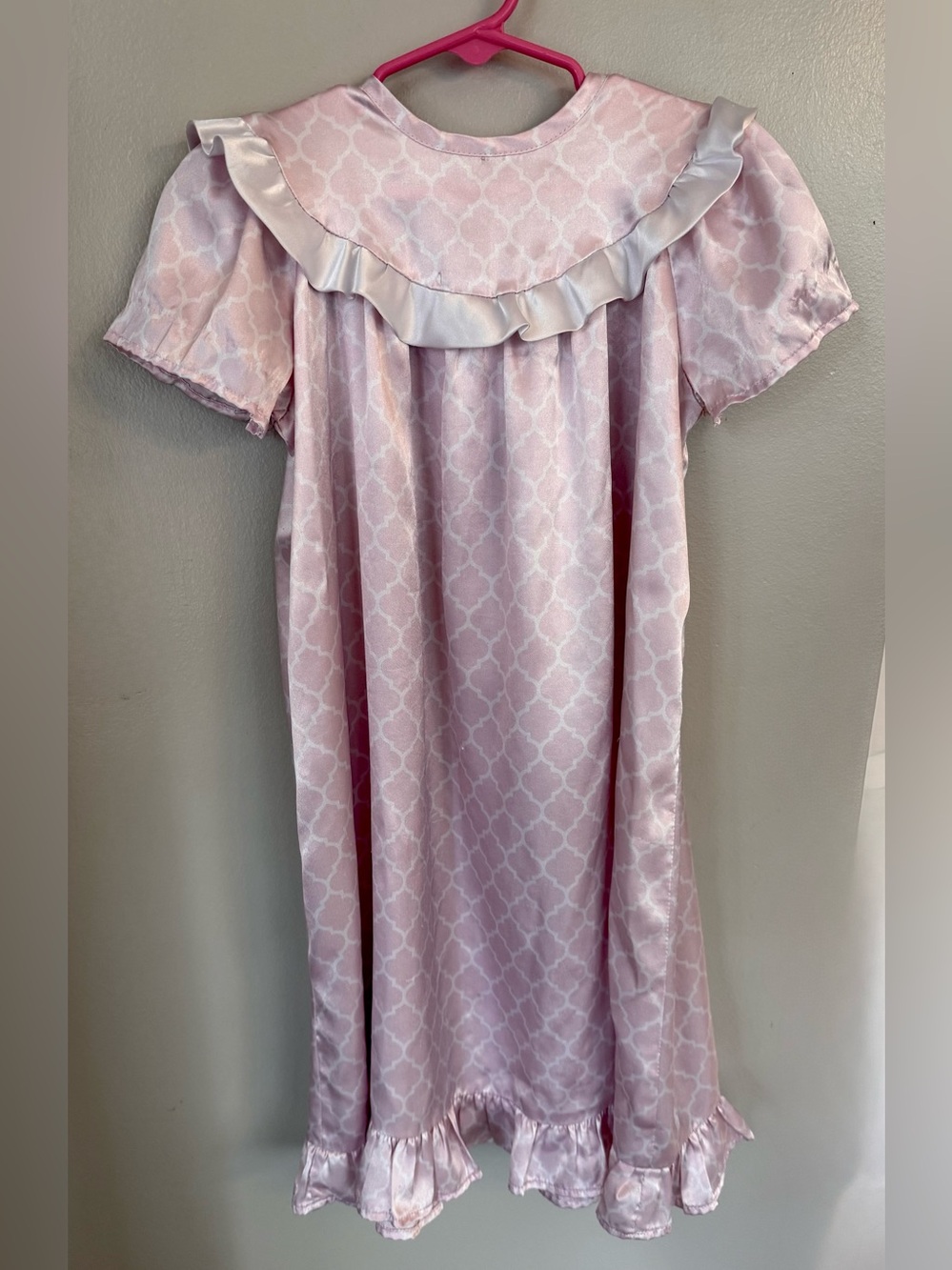 Juju & Jack Boutique Nightgown Toddler Girls 3/4 3T 4T Pink White Ruffles Satin